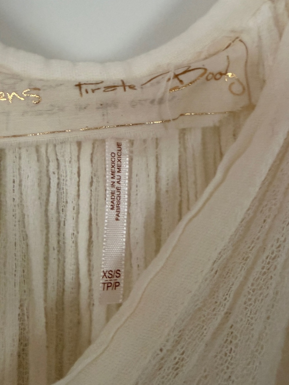 Free People Cream Peasant Tunic with Brown & Gold Trim - Picture 3 of 4